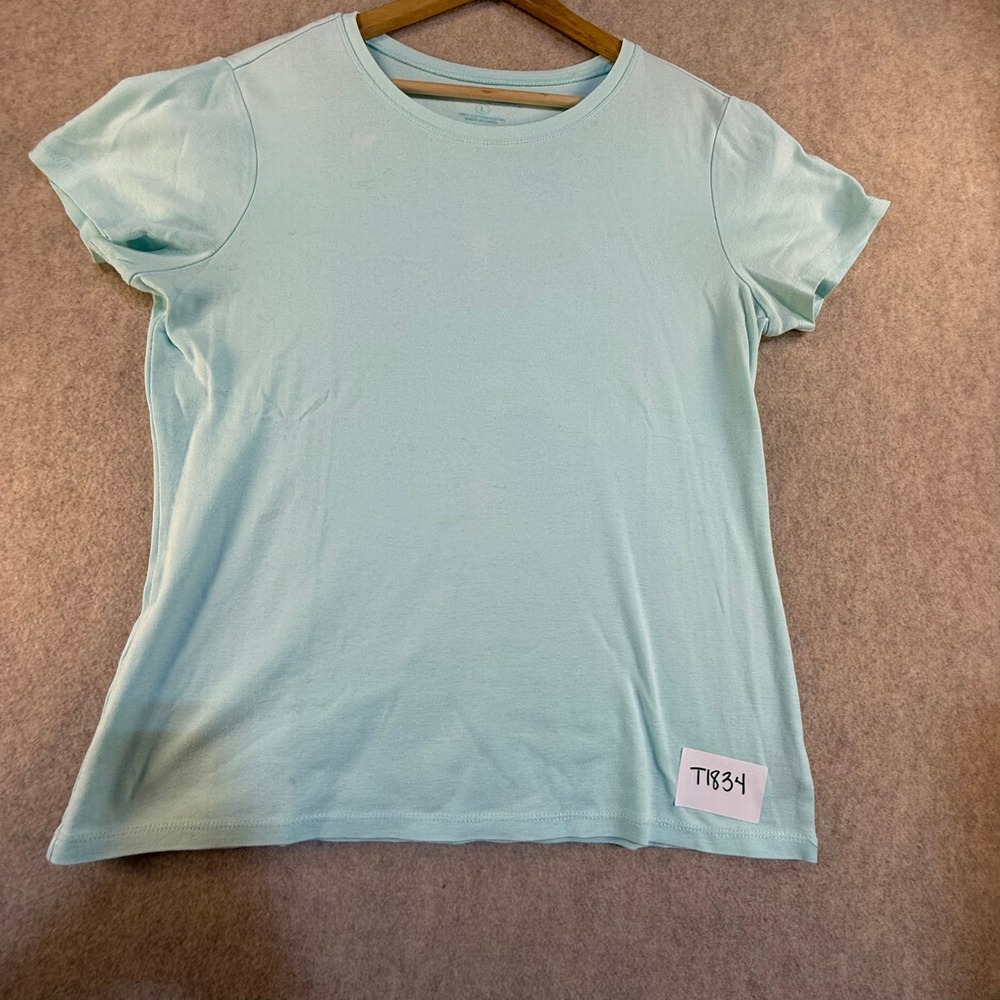 Eddie‎ Bauer Womens Light Blue Cotton Short Sleeve Crew Neck T-Shirt Size L